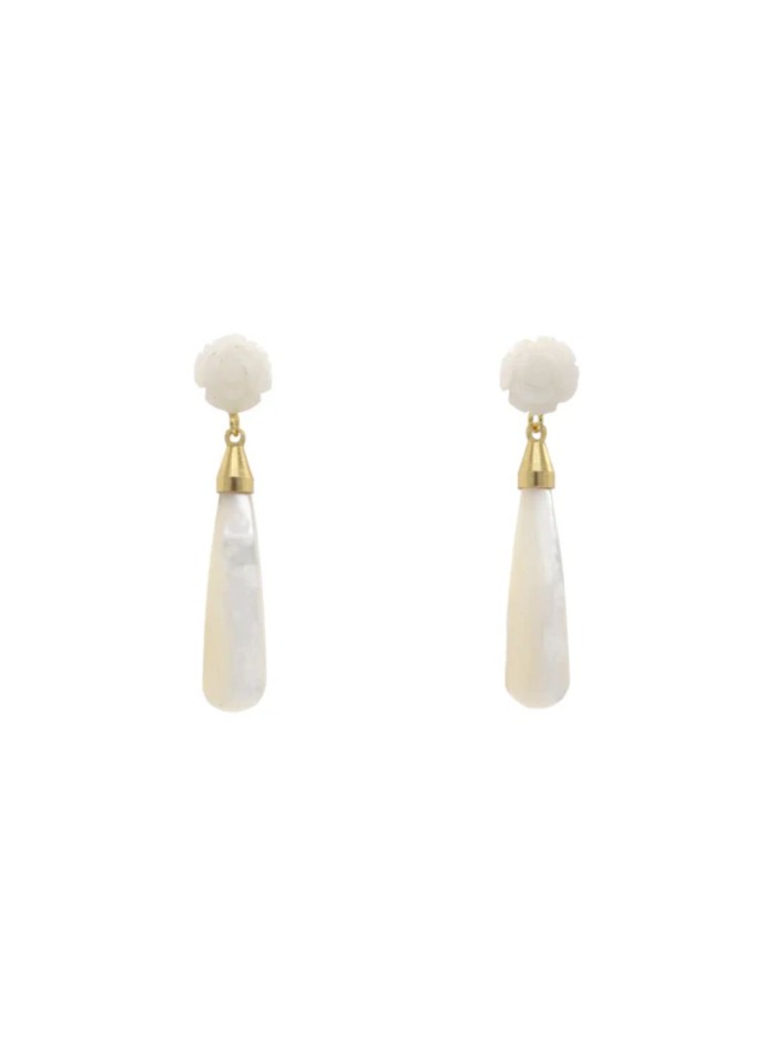 Mother-of-pearl flower and teardrop earrings