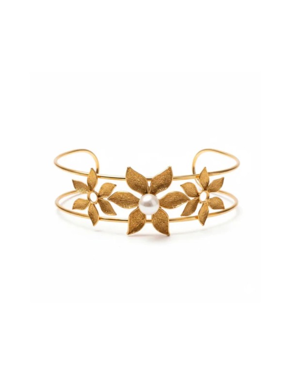 Tour de cou rigide avec motif de fleurs et de perles