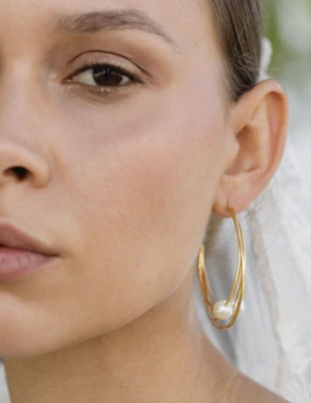 Fine hoop earrings with pearl