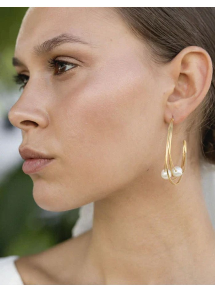 Pendientes de aros finos con perla