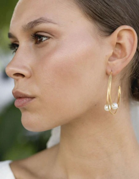 Fine hoop earrings with pearl