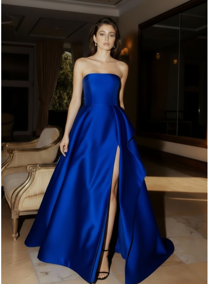 Vestido largo de invitada estructurado con escote palabra de honor