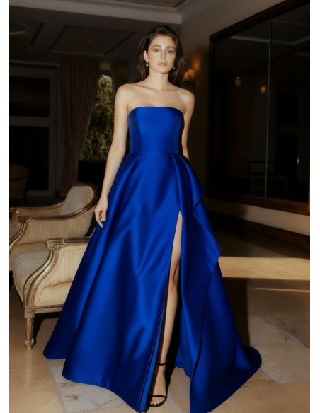 Vestido largo de invitada estructurado con escote palabra de honor