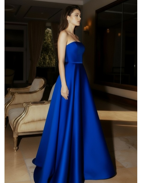 Vestido largo de invitada estructurado con escote palabra de honor 2