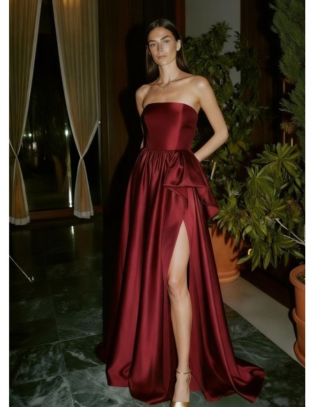 Structured strapless long guest dress