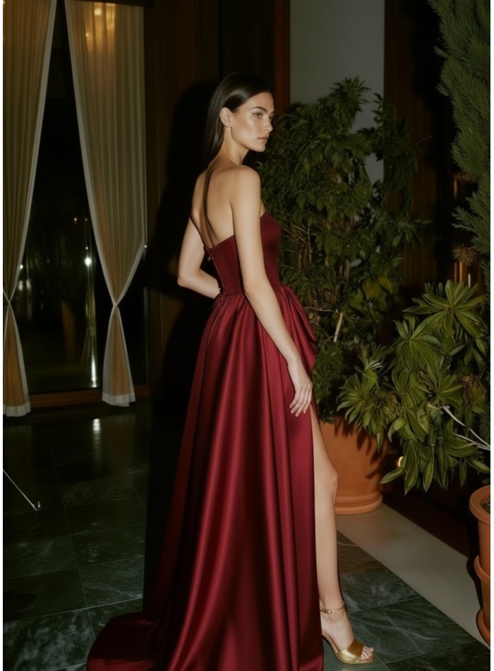 Structured strapless long guest dress