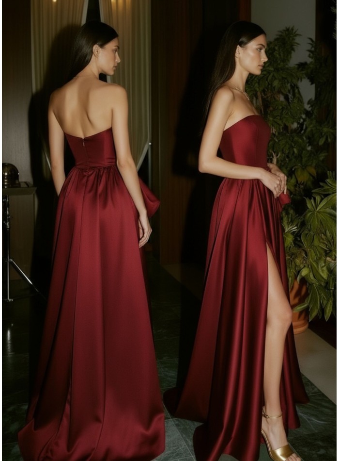 Structured strapless long guest dress