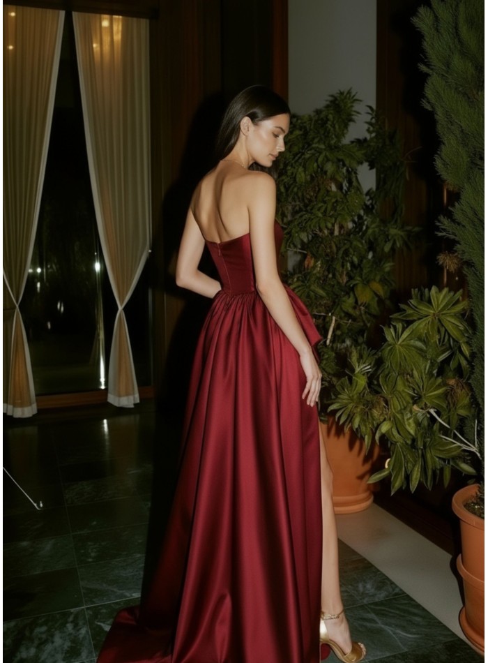 Structured strapless long guest dress