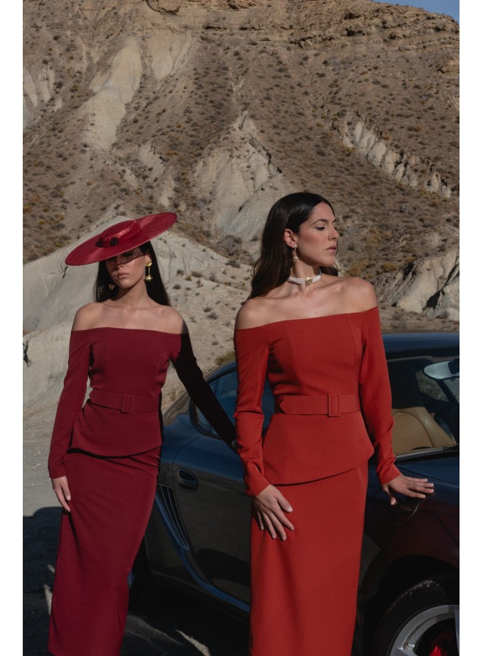 Two-piece set with asymmetrical bardot top and...