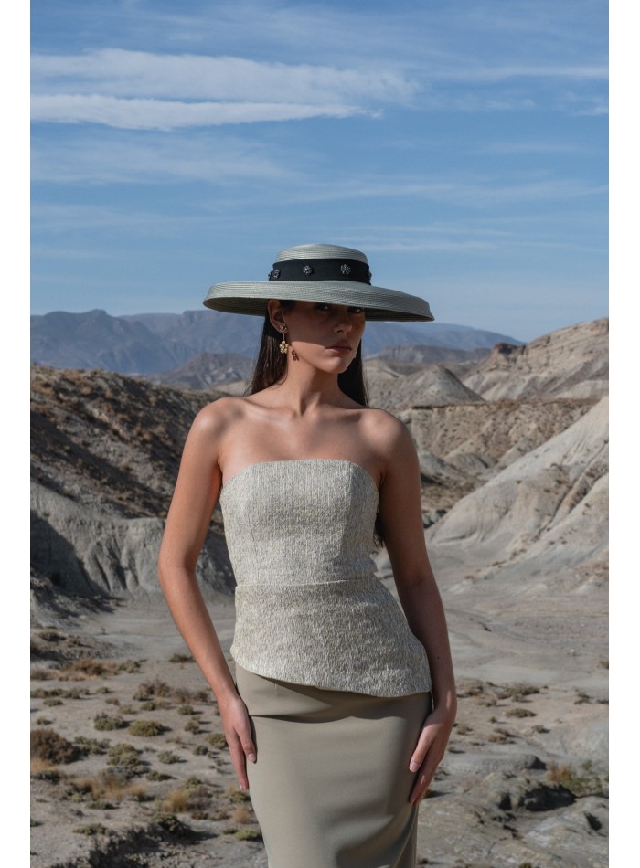 Ensemble bustier asymétrique et jupe en crêpe