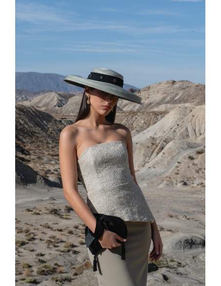 Asymmetrical strapless top and crepe skirt set