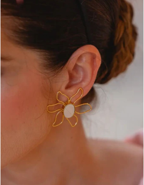 Pendientes con diseño de flor con piedra central 2