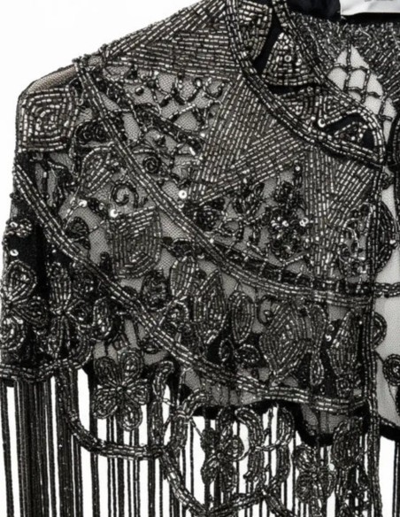 Jeweled cape with sequin embroidery and geometric patterns