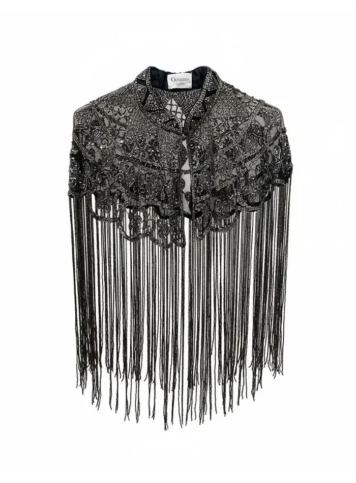 Jeweled cape with sequin embroidery and...