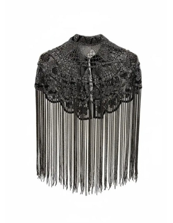Jeweled cape with sequin embroidery and geometric patterns