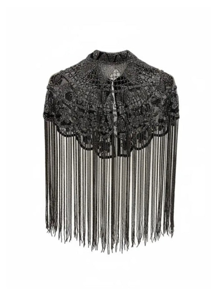 Jeweled cape with sequin embroidery and...