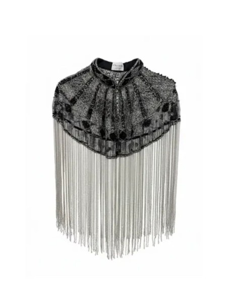 Jeweled cape with sequin embroidery and geometric design