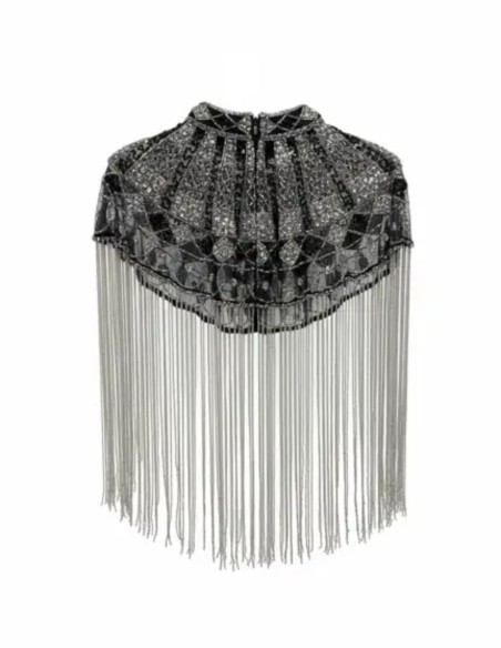 Jeweled cape with sequin embroidery and geometric design