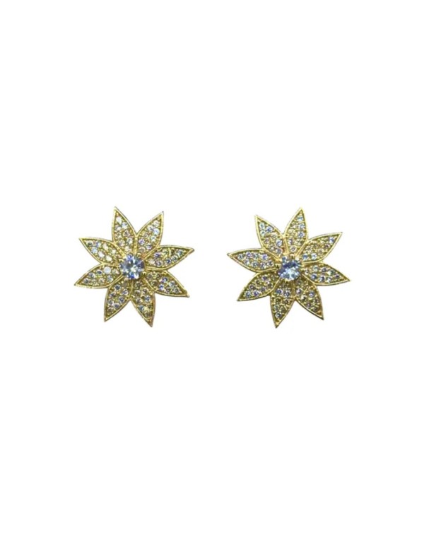 Large flower shaped earrings with zircons
