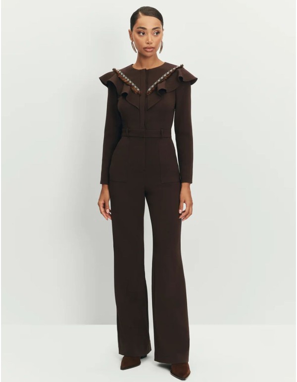 Fitted jumpsuit with trimmings and fringe details