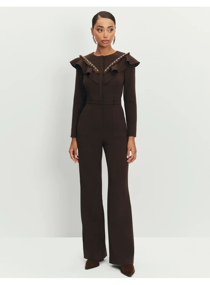 Fitted jumpsuit with trimmings and fringe details