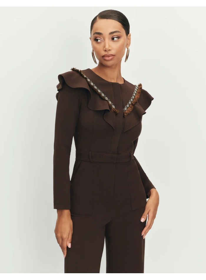 Fitted jumpsuit with trimmings and fringe details