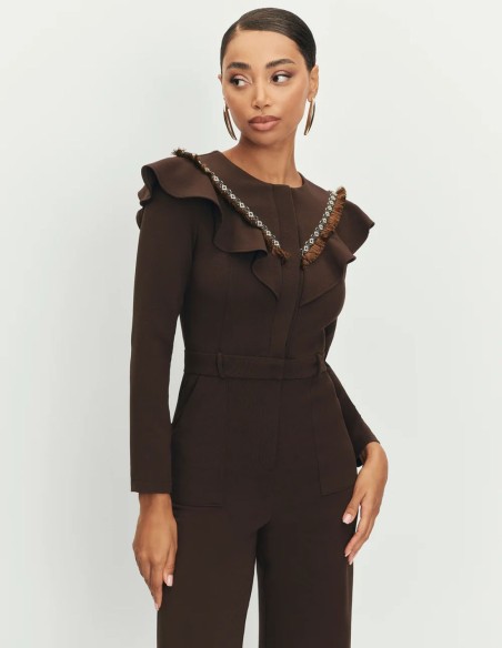 Fitted jumpsuit with trimmings and fringe details