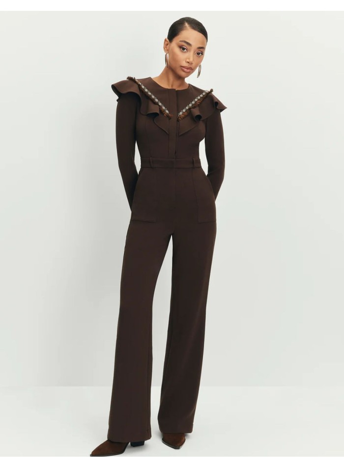 Fitted jumpsuit with trimmings and fringe details