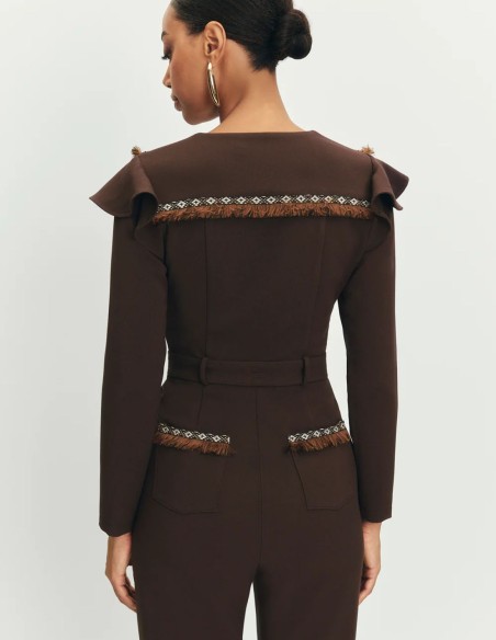 Fitted jumpsuit with trimmings and fringe details