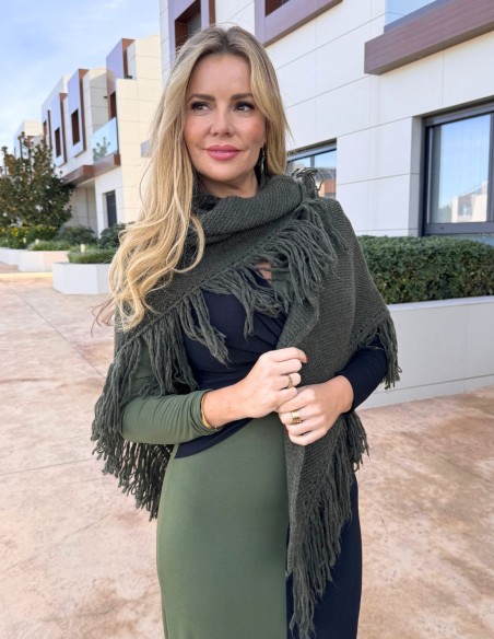 Fringed poncho for wedding guests in green