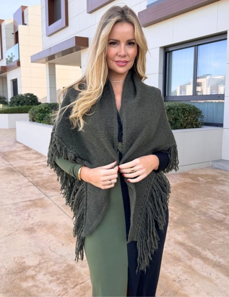 Poncho à franges pour invitée vert