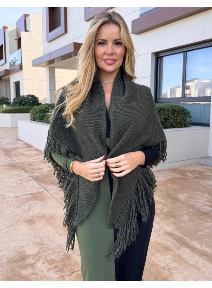 Poncho à franges pour invitée vert