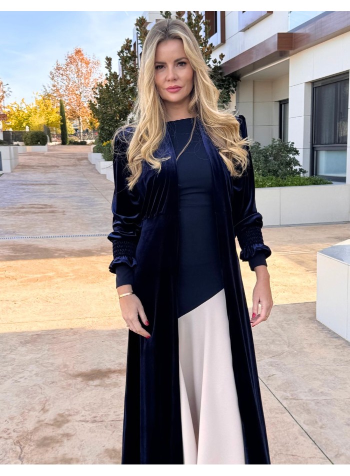 Velvet kimono for guest in navy