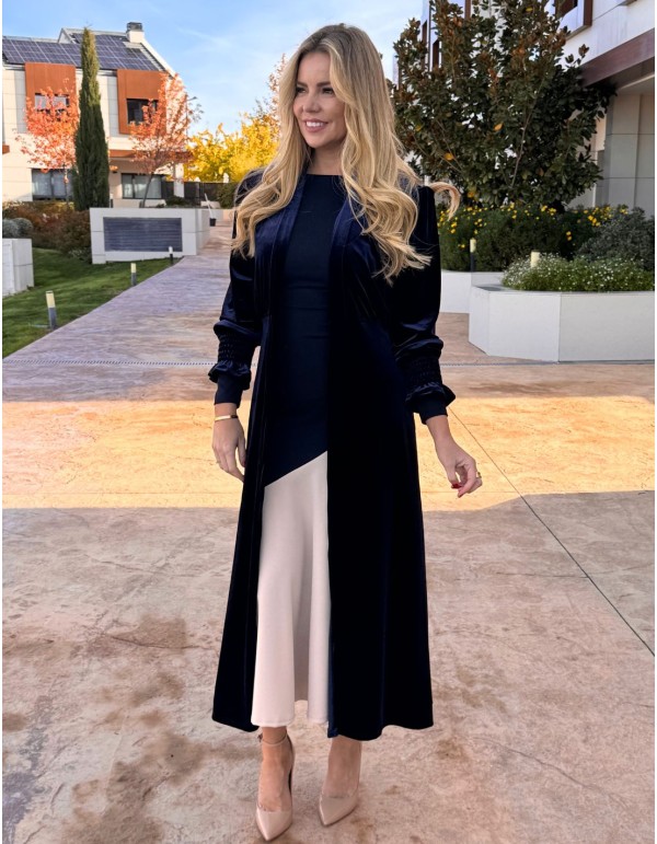Velvet kimono for guest in navy