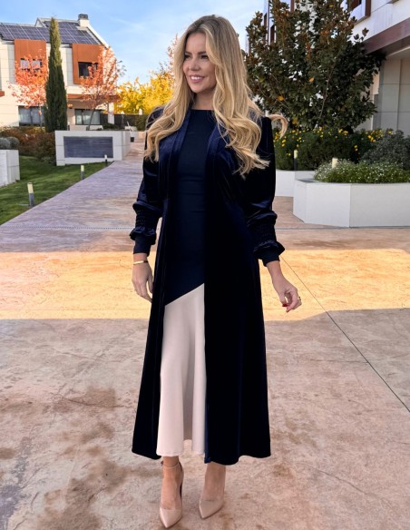 Velvet kimono for guest in navy