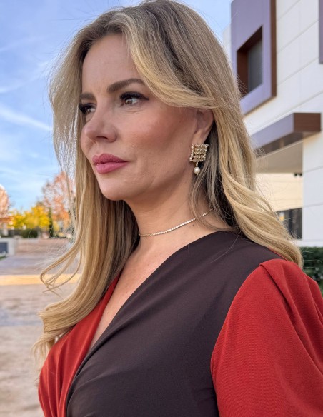 Boucle d'oreilles de fête avec cristaux et pendentif en perle