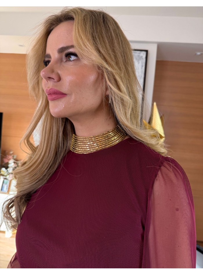 Choker ancho de pedrería dorada