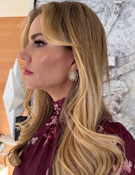 Mother-of-pearl stone with zirconia earrings