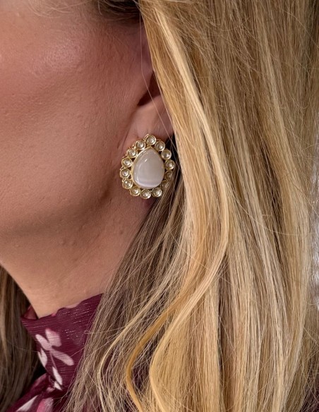 Mother-of-pearl stone with zirconia earrings