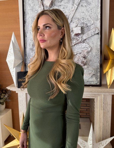 Vestido midi verde bicolor con bajo de volante