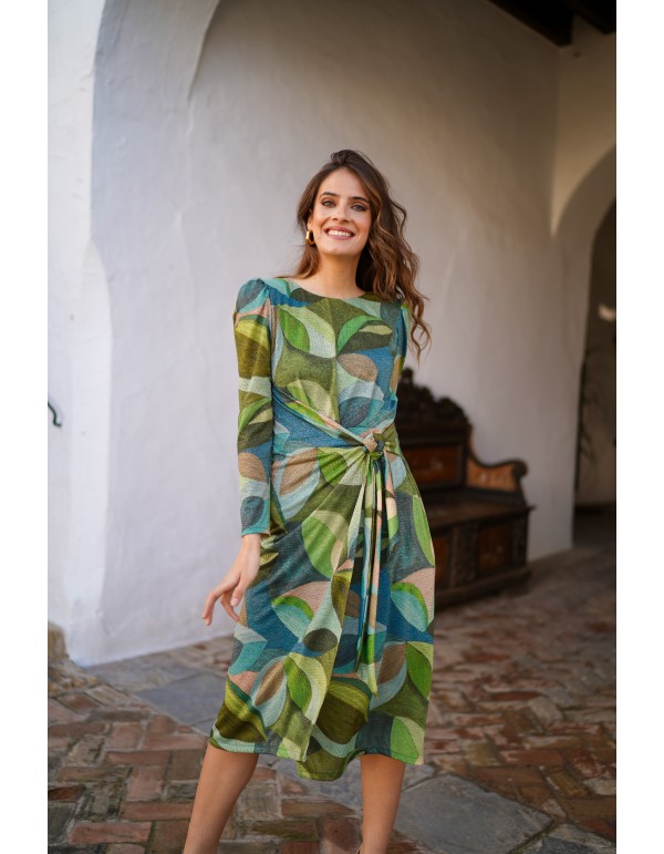 Robe de cocktail imprimée verte avec paillettes et... 2