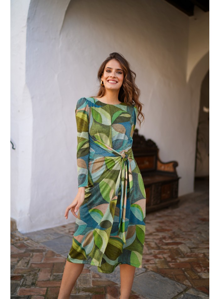 Robe de cocktail imprimée verte avec paillettes...