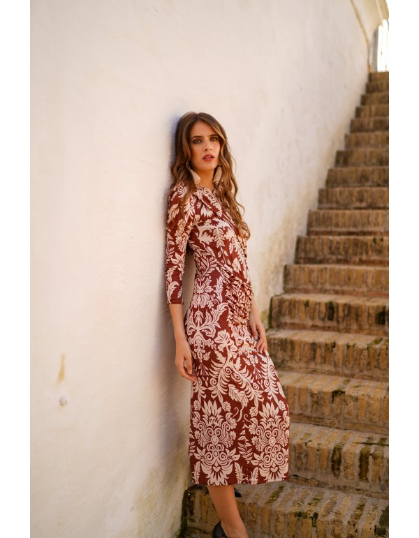 Vestido de punto con tiras drapeadas y estampado 2