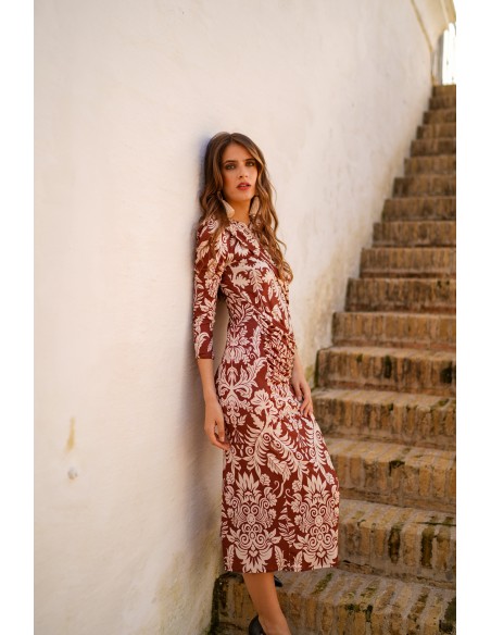 Vestido de punto con tiras drapeadas y estampado para eventos