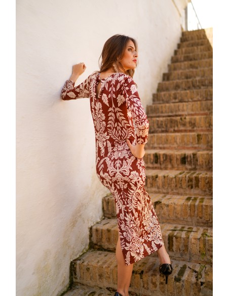 Vestido de punto con tiras drapeadas y estampado para invitada de boda