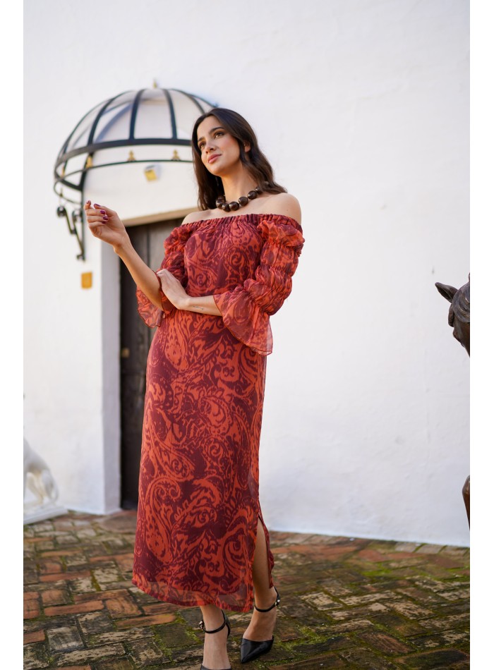 Vestido caldera con mangas abullonadas y estampado para eventos especiales