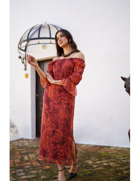 Vestido caldera con mangas abullonadas y estampado para eventos especiales