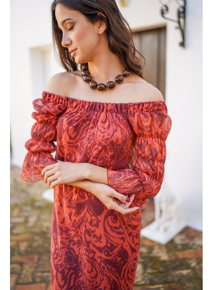 Vestido caldera con mangas abullonadas y estampado para ocasiones especiales