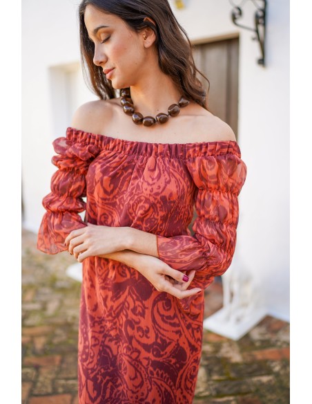 Robe midi à manches bouffantes et motif imprimé