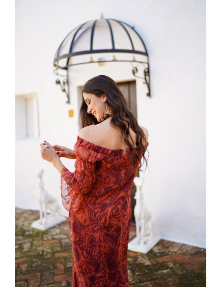 Robe midi à manches bouffantes et motif imprimé